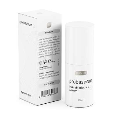 Sie sehen eine Packung Nupure probaserum mikrobiotisches Serum Tagescreme, Produktbild: 01 Nupure probaserum mikrobiotisches Serum Tagescreme, A-Nr.: 5779005 - 01