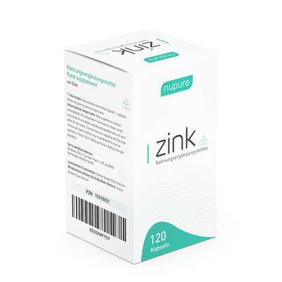 Sie sehen eine Packung Nupure zink Kapseln, Produktbild: 01 Nupure zink Kapseln, A-Nr.: 5779100 - 01