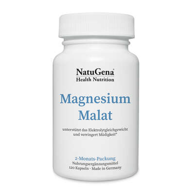 Sie sehen eine Packung NatuGena Magnesium-Malat Kapseln, Produktbild: 01 NatuGena Magnesium-Malat Kapseln, A-Nr.: 5699312 - 01
