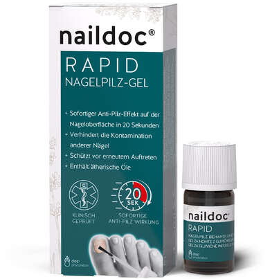 Sie sehen eine Packung naildoc® RAPID Nagelpilz Behandlungs-Gel, Produktbild: 01 naildoc® RAPID Nagelpilz Behandlungs-Gel, A-Nr.: 4842931 - 01