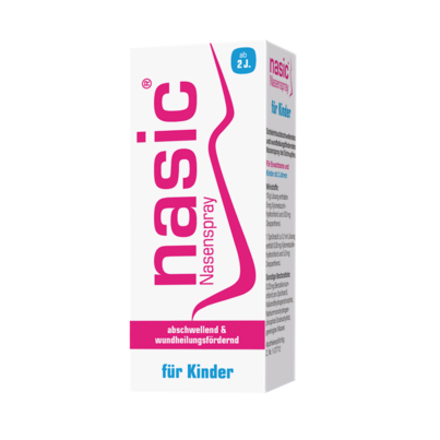 Sie sehen eine Packung nasic® Nasenspray für Kinder, Produktbild: 01 nasic® Nasenspray für Kinder, A-Nr.: 3524212 - 01