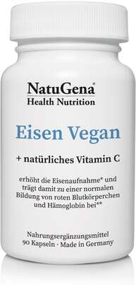 Sie sehen eine Packung NatuGena Eisen Vegan Kapseln, Produktbild: 01 NatuGena Eisen Vegan Kapseln, A-Nr.: 5178228 - 01