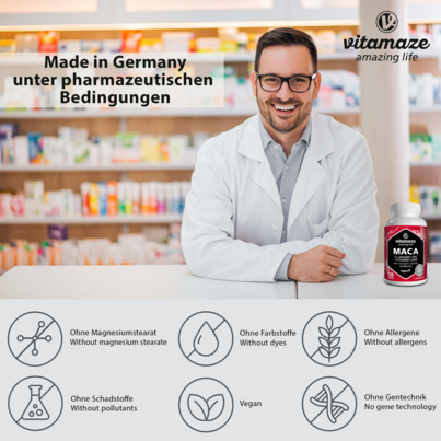 Sie sehen eine Packung Vitamaze Maca 10:1 hochdosiert +L-Arginin u. OPC u. Vitamine vegan, Produktbild: 04 Vitamaze Maca 10:1 hochdosiert +L-Arginin u. OPC u. Vitamine vegan, A-Nr.: 5179417 - 04