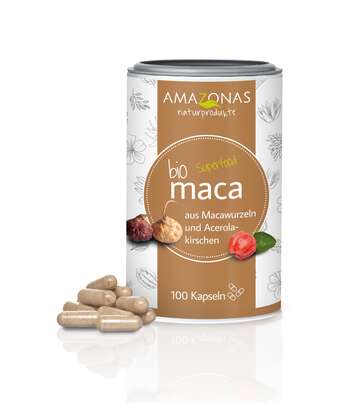 Bio Maca Kapseln mit natürlichem Vitamin C der Acerolkirsche, 100 Stück, A-Nr.: 5450742 - 01