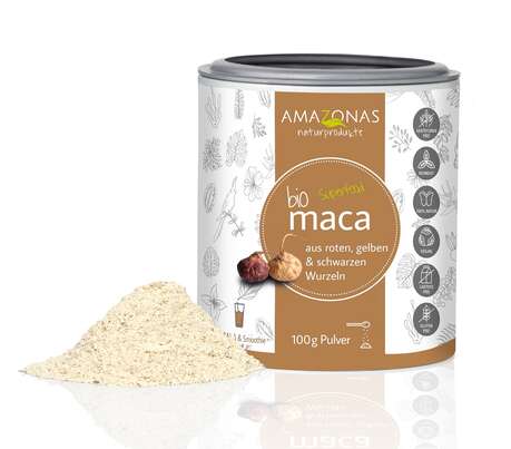 Sie sehen eine Packung Bio Maca Pulver, 100g, pur ohne Zusätze, aus den Anden Perus, beruhigend und energiesteigend, Produktbild: 01 Bio Maca Pulver, 100g, pur ohne Zusätze, aus den Anden Perus, beruhigend und energiesteigend, A-Nr.: 5229233 - 01