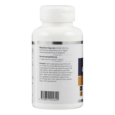 Sie sehen eine Packung Supplementa Magnesium Glycinat 100 mg Kapseln, Produktbild: 03 Supplementa Magnesium Glycinat 100 mg Kapseln, A-Nr.: 5596635 - 03