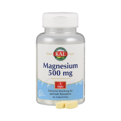 Sie sehen eine Packung Supplementa Magnesium 500 mg Tabletten, Produktbild: 04 Supplementa Magnesium 500 mg Tabletten, A-Nr.: 5598427 - 04