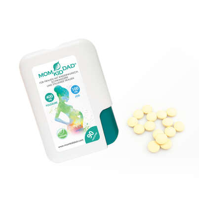 Sie sehen eine Packung MomKidDad- Folsäure und Jod für Frauen mit Kinderwunsch, Schwangere und stillende Frauen, Produktbild: 03 MomKidDad- Folsäure und Jod für Frauen mit Kinderwunsch, Schwangere und stillende Frauen, A-Nr.: 5795719 - 03
