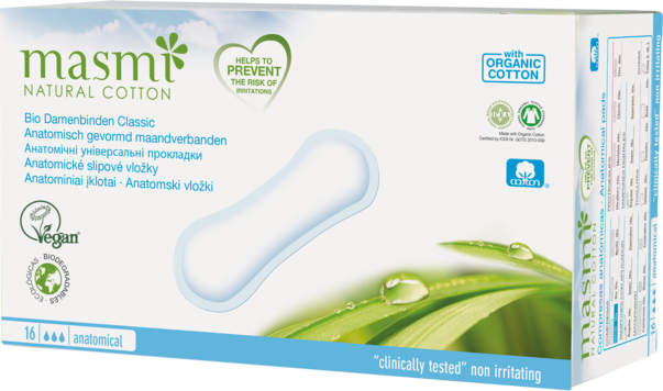 Sie sehen eine Packung Masmi Monatsbinden Classic Bio, Produktbild: 02 Masmi Monatsbinden Classic Bio, A-Nr.: 4620596 - 02