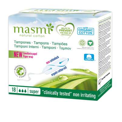 Sie sehen eine Packung Masmi Organic Care - Bio Tampons Super, Produktbild: 01 Masmi Organic Care - Bio Tampons Super, A-Nr.: 4368889 - 01