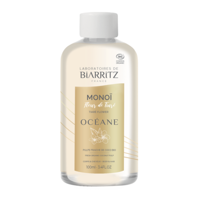 Sie sehen eine Packung Oceane Monoi Pflegeöl Tiare Blumen Bio LDB, Produktbild: 01 Oceane Monoi Pflegeöl Tiare Blumen Bio LDB, A-Nr.: 4832559 - 01