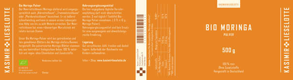 Sie sehen eine Packung Kasimir und Lieselotte - Bio Moringa Pulver 500 g, Produktbild: 02 Kasimir und Lieselotte - Bio Moringa Pulver 500 g, A-Nr.: 5176560 - 02