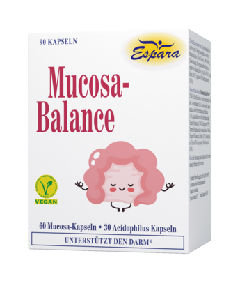 Sie sehen eine Packung Espara Mucosa-Balance Kapseln, Produktbild: 01 Espara Mucosa-Balance Kapseln, A-Nr.: 5615456 - 01
