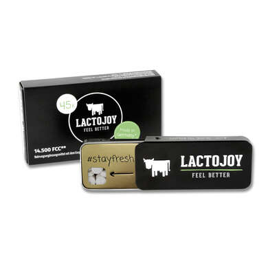 Sie sehen eine Packung LactoJoy 14500 Tabletten 45 Stück, Produktbild: 01 LactoJoy 14500 Tabletten 45 Stück, A-Nr.: 5173892 - 01