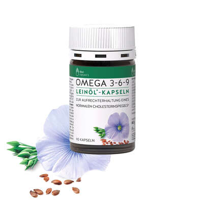 Sie sehen eine Packung doc nature‘s OMEGA 3-6-9 Leinöl*-Kapseln, Produktbild: 03 doc nature‘s OMEGA 3-6-9 Leinöl*-Kapseln, A-Nr.: 5405799 - 03