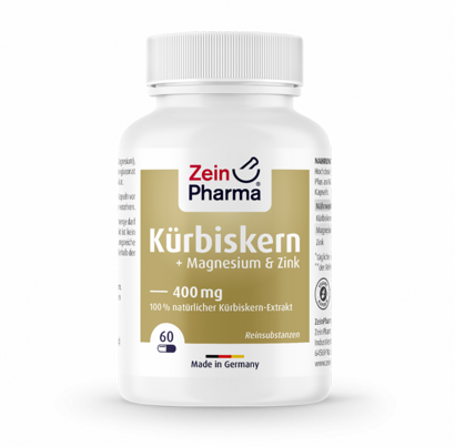 Sie sehen eine Packung Zeinpharma Kürbiskern 400 mg Kapseln, Produktbild: 01 Zeinpharma Kürbiskern 400 mg Kapseln, A-Nr.: 3818758 - 01