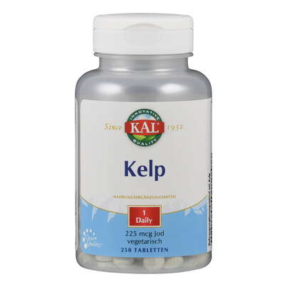 Sie sehen eine Packung Supplementa Kelp 225mcg Jod Tabletten, Produktbild: 01 Supplementa Kelp 225mcg Jod Tabletten, A-Nr.: 5395500 - 01