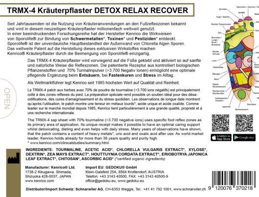 Sie sehen eine Packung TRMX-4 Kräuterpflaster DETOX RELAX RECOVER, Produktbild: 03 TRMX-4 Kräuterpflaster DETOX RELAX RECOVER, A-Nr.: 5358568 - 03