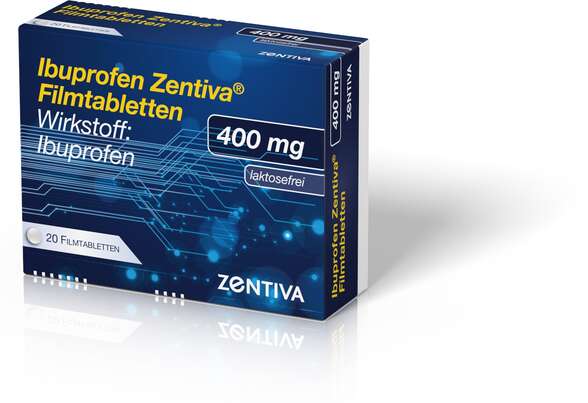 Sie sehen eine Packung Ibuprofen Zentiva 400mg Filmtabletten, Produktbild: 01 Ibuprofen Zentiva 400mg Filmtabletten, A-Nr.: 5513313 - 01