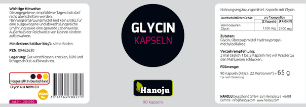 Hanoju Glycin Kapseln 600mg, A-Nr.: 4255501 - 02