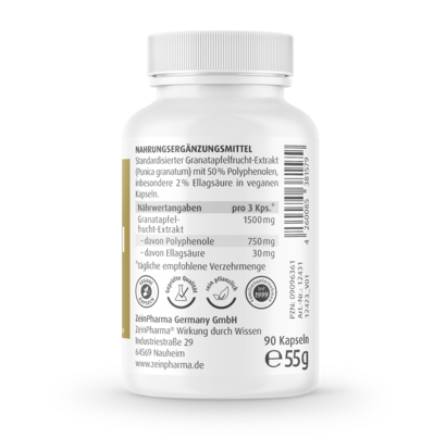 Sie sehen eine Packung Zeinpharma Granatapfel Extrakt 500 mg Kapseln, Produktbild: 03 Zeinpharma Granatapfel Extrakt 500 mg Kapseln, A-Nr.: 3874627 - 03
