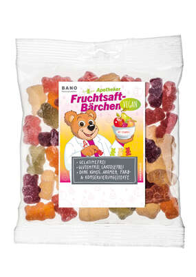 Sie sehen eine Packung BANO VEGANE FRUCHTSAFTBÄRCHEN 150g 45 Stk., Produktbild: 01 BANO VEGANE FRUCHTSAFTBÄRCHEN 150g 45 Stk., A-Nr.: 4170667 - 01
