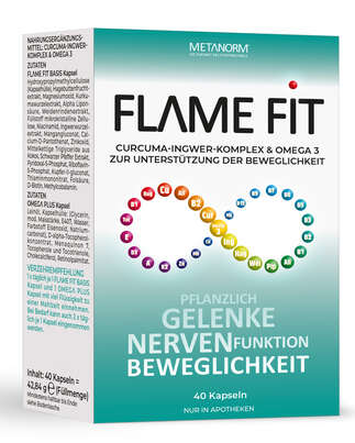 Sie sehen eine Packung FLAME FIT Kapseln METANORM®, Produktbild: 01 FLAME FIT Kapseln METANORM®, A-Nr.: 5686019 - 01