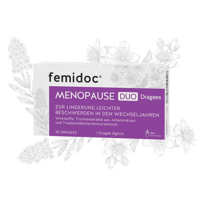 Sie sehen eine Packung femidoc® MENOPAUSE DUO Dragees, Produktbild: 03 femidoc® MENOPAUSE DUO Dragees, A-Nr.: 5504515 - 03