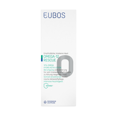 Sie sehen eine Packung Eubos Omega Hydrol Activ Lotion 12%, Produktbild: 03 Eubos Omega Hydrol Activ Lotion 12%, A-Nr.: 3998772 - 03