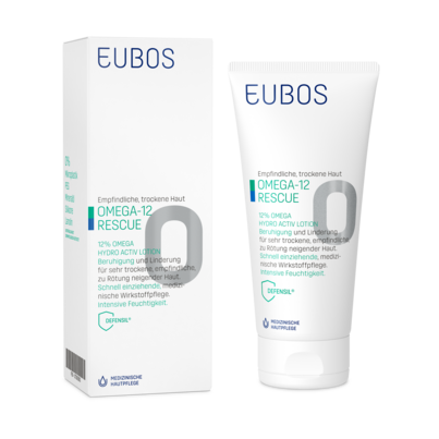 Sie sehen eine Packung Eubos Omega Hydrol Activ Lotion 12%, Produktbild: 06 Eubos Omega Hydrol Activ Lotion 12%, A-Nr.: 3998772 - 06