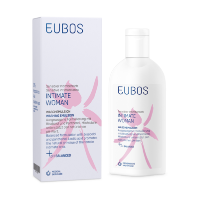 Sie sehen eine Packung Eubos Intimate Care Woman Waschemulsion, Produktbild: 06 Eubos Intimate Care Woman Waschemulsion, A-Nr.: 5590584 - 06