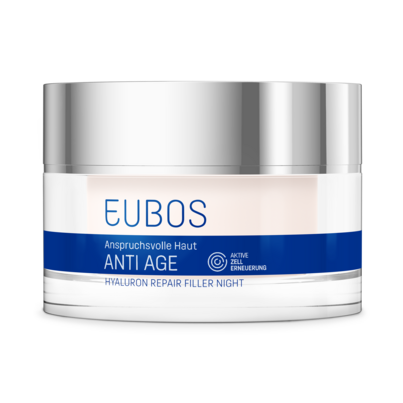 Sie sehen eine Packung Eubos Anti Age Hyaluron Repair Filler Night, Produktbild: 01 Eubos Anti Age Hyaluron Repair Filler Night, A-Nr.: 4293453 - 01