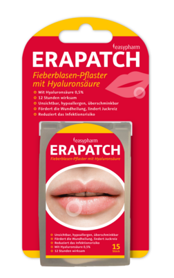 Sie sehen eine Packung ERAPATCH Fieberblasen-Pflaster mit Hyaluronsäure, Produktbild: 01 ERAPATCH Fieberblasen-Pflaster mit Hyaluronsäure, A-Nr.: 5297996 - 01
