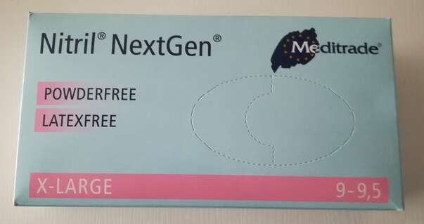 Sie sehen eine Packung Einmalhandschuhe Nitril Gr. XL blau, Produktbild: 02 Einmalhandschuhe Nitril Gr. XL blau, A-Nr.: 4894885 - 02