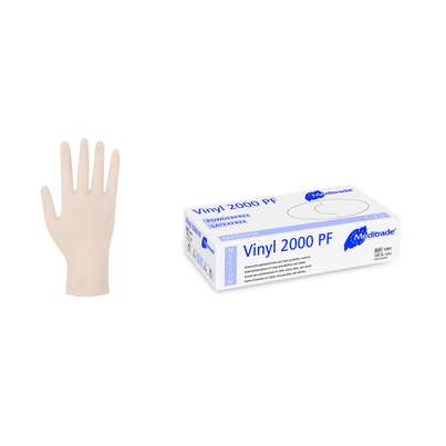 Sie sehen eine Packung Einmalhandschuhe Vinyl Gr. M weiß, Produktbild: 02 Einmalhandschuhe Vinyl Gr. M weiß, A-Nr.: 3252529 - 02