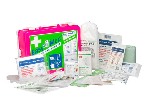Sie sehen eine Packung EasyMed Erste Hilfe Box Haushalt, Produktbild: 04 EasyMed Erste Hilfe Box Haushalt, A-Nr.: 2620528 - 04
