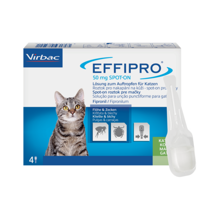 Sie sehen eine Packung Effipro 50mg Lösung zum Auftropfen für Katzen, Produktbild: 01 Effipro 50mg Lösung zum Auftropfen für Katzen, A-Nr.: 3546975 - 01