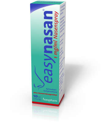 Sie sehen eine Packung easynasan 1 mg/ml Nasenspray, Produktbild: 01 easynasan 1 mg/ml Nasenspray, A-Nr.: 4474775 - 01