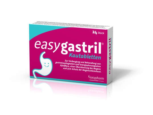 Sie sehen eine Packung easygastril Kautabletten, Produktbild: 01 easygastril Kautabletten, A-Nr.: 5038728 - 01