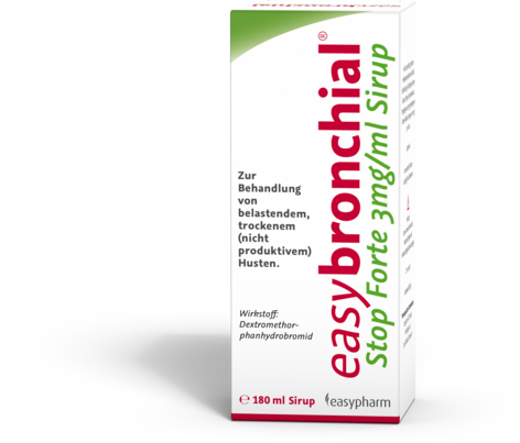 Sie sehen eine Packung easybronchial stop forte 3 mg/ml Sirup, Produktbild: 02 easybronchial stop forte 3 mg/ml Sirup, A-Nr.: 4450734 - 02