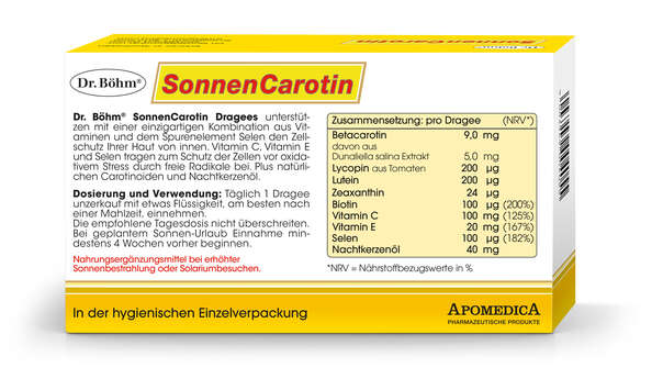 Sie sehen eine Packung Dr. Böhm SonnenCarotin, Produktbild: 03 Dr. Böhm SonnenCarotin, A-Nr.: 2866235 - 03