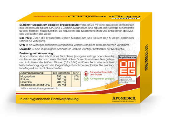 Sie sehen eine Packung Dr. Böhm Magnesium complex Brausegranulat, Produktbild: 03 Dr. Böhm Magnesium complex Brausegranulat, A-Nr.: 4846099 - 03