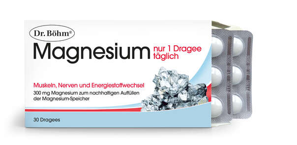 Sie sehen eine Packung Dr. Böhm Magnesium nur 1 Dragee täglich, Produktbild: 02 Dr. Böhm Magnesium nur 1 Dragee täglich, A-Nr.: 1854738 - 02