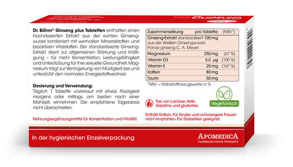 Sie sehen eine Packung Dr. Böhm Ginseng plus, Produktbild: 03 Dr. Böhm Ginseng plus, A-Nr.: 2159710 - 03