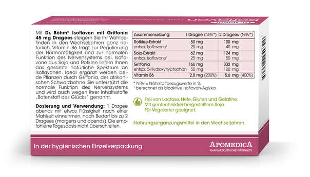 Sie sehen eine Packung Dr. Böhm Isoflavon mit Griffonia, Produktbild: 03 Dr. Böhm Isoflavon mit Griffonia, A-Nr.: 4356610 - 03