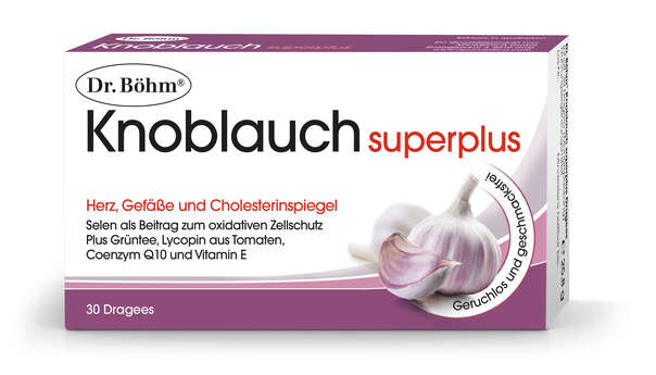 Sie sehen eine Packung Dr. Böhm Knoblauch superplus, Produktbild: 01 Dr. Böhm Knoblauch superplus, A-Nr.: 2287388 - 01