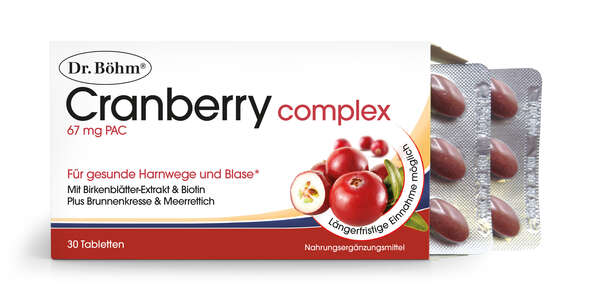 Sie sehen eine Packung Dr. Böhm Cranberry complex, Produktbild: 02 Dr. Böhm Cranberry complex, A-Nr.: 4846030 - 02