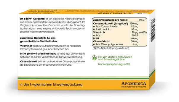 Sie sehen eine Packung Dr. Böhm Curcuma, Produktbild: 03 Dr. Böhm Curcuma, A-Nr.: 5298004 - 03
