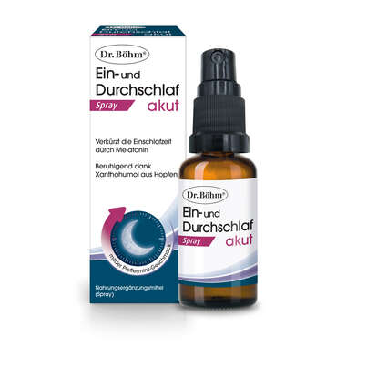Sie sehen eine Packung Dr. Böhm Ein- und Durchschlaf akut Spray, Produktbild: 04 Dr. Böhm Ein- und Durchschlaf akut Spray, A-Nr.: 5630131 - 04
