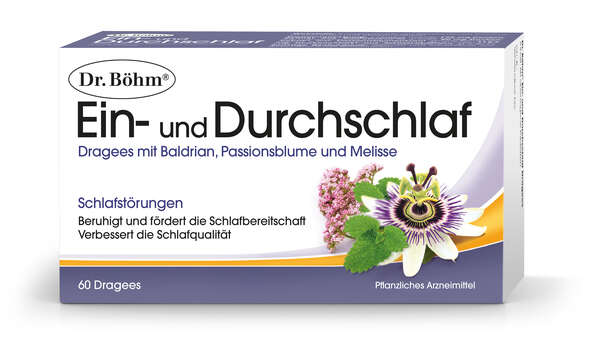 Sie sehen eine Packung Dr. Böhm Ein- und Durchschlaf Dragees, Produktbild: 01 Dr. Böhm Ein- und Durchschlaf Dragees, A-Nr.: 4203272 - 01